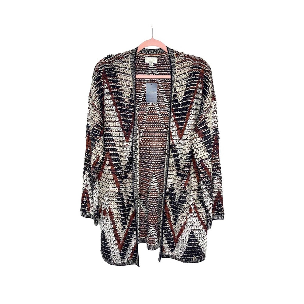 LUCKY BRAND Novelty Chevron Cardigan Sweater L NWT